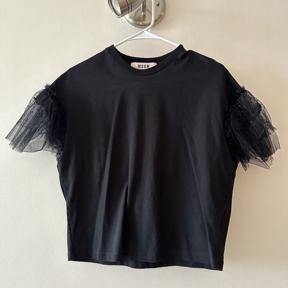 MSGM Top Black Polkadot Lace Sz M T-shirt - Picture 5 of 7